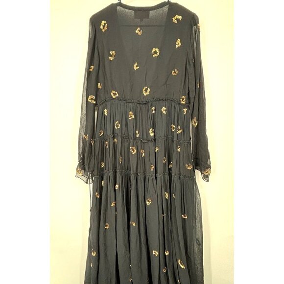 NWOT Rococo Sand Mystic Leopard Sequin Maxi Dress Black Gold XS - Picture 6 of 8
